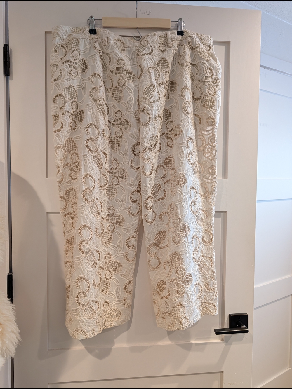 Cream Cotton Lace Pants